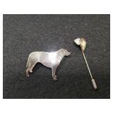 Sterling Silver Retriever Dog Pin & Flower Stick
