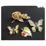 (4) Vintage Nature Themed Pins- Butterflies