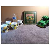 John Deere Lot - Book, 4 Mugs & Plastic Toy