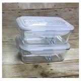 Pair of 3-section sealing lid glass lunch/food
