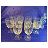 Ten Etched Glass Wine Goblets