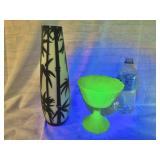 White Decorative Vase & Fenton Custard Pedestal