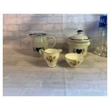Two small Bone China Creamer & Sugar& Two Pottery