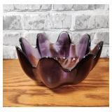 Vintage  Blenko Amethyst  "Lotus" candy dish