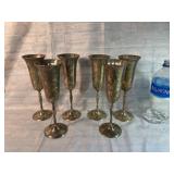 Six Silver Plate Long Stem Wine Glasses