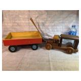 Vintage Farm Wagon & Wooden Coin Bank Truck