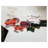 Railroad Cars, Toy Trucks,  Helicopter