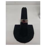 Ladies Silver Tone Red Stone Ring - Size 6