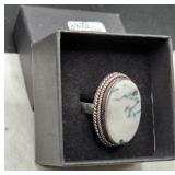 White Turquoise Stone Ring. Size 7, sterling.