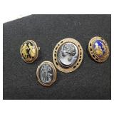 (4) Vintage Cameo Pins