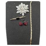 Vintage Rhinestone Jewelry Lot - Pins & Bracelet