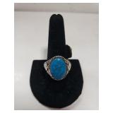 Mens 18K HGE Ring W/Turquoise Stone - Size 10.5
