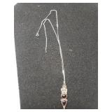 Sterling Necklace & Pendant With Dark Red Stones