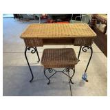 Vintage Wicker Sewing Table & Bench