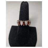 Ladies Sterling Silver Ring W/clear & Rust