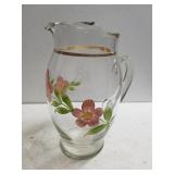 Glass Pitcher With Painted Flower