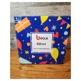 7.5" white plastic, silver trimmed party plates.