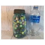 Vintage Blue Mason Filled With Marbles