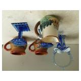 Murano Blue/white Glass Basket, Clay Pot Mugs &