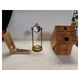 Brass Desk Clock, Knife Block And Pen Set