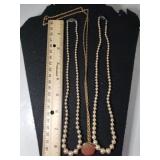 (2) Pearl-like Necklaces (17") & (1) Gold Tone