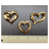 3 vintage goldtone  Heart pins