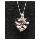 Vintage Murano Glass Heart On Sterling Silver