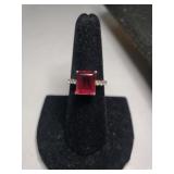 Sterling Silver Simulated Red Ruby Ring - Size