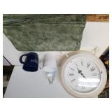 Table Pocket Watch Display, Godiva Printed Mugs.