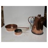 Copper Coffee Pot, And Pans