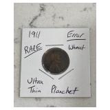 Rare 1911 Error Wheat Cent Ultra Thin Planchet