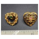 2  Decorative Heart tack pins w/ green and pink