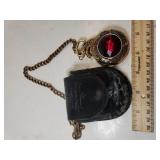 Boris Chained Pocket Watch W/Large Red Stone