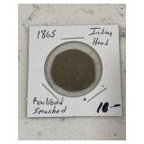 Antique Rare 1865 Indian Head Cent Railroad
