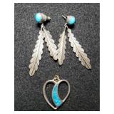 Ladies Silvertone Jewelry Pieces With Turquoise