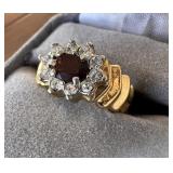 Ladies Gold Plated Ruby Colored & Clear Gemstone