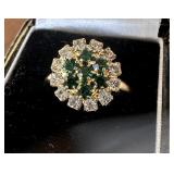 Ladies Gold Tone Emerald Color Stone Cocktail
