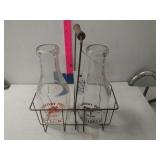 Hickory Hill dairy milk bottles X 2 And Holder