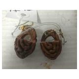 Peach pit hand carved earrings