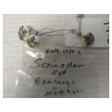 Early 1980s Scrimshaw Set Earrings Necklace