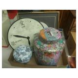 6 Pc Chinese Lot - Vases,non Working Clock, Paper