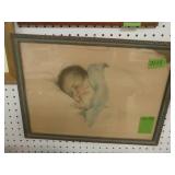 Old Framed Baby Picture 19 1/2 X 14 1/2