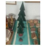 4 Wooden Trees And A Small Carved Dog