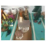 8 Pc Wooden Spools & Windy Meadows Pottery X 2