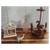 Misc Pink vase, wooden dance school, wooden swan