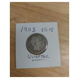 1903 Barber Silver Quarter VG10