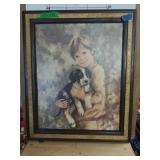 Boy And Dog Picture Signed 23 x 19 1/2