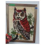 Framed Owl Rug Picture 30 X 23