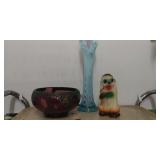 Glass Bowl, Vase, Chalkware Dog