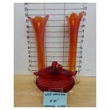 Carnival Glass And Two Vases